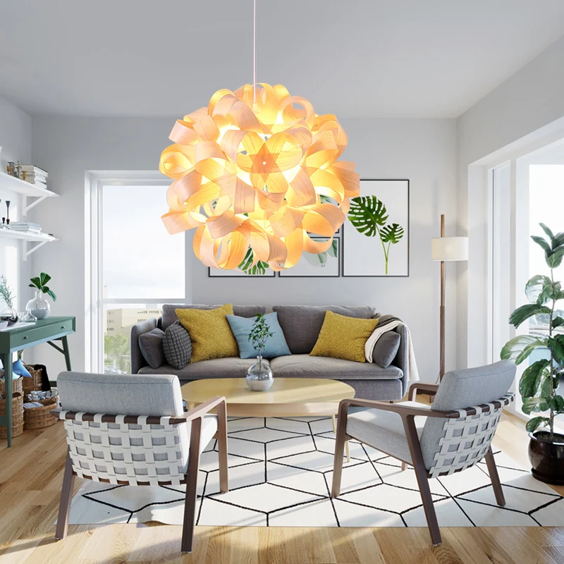 Suspension florale en bois luminaire suspendu japonais à 1 tête en beige pour salle à manger Clearhalo