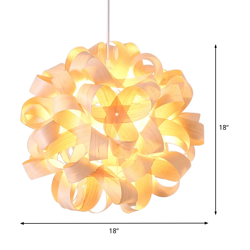 Suspension florale en bois luminaire suspendu japonais à 1 tête en beige pour salle à manger Clearhalo