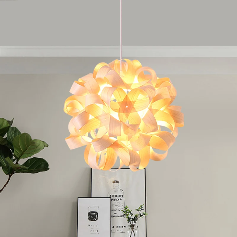 Suspension florale en bois luminaire suspendu japonais à 1 tête en beige pour salle à manger Clearhalo