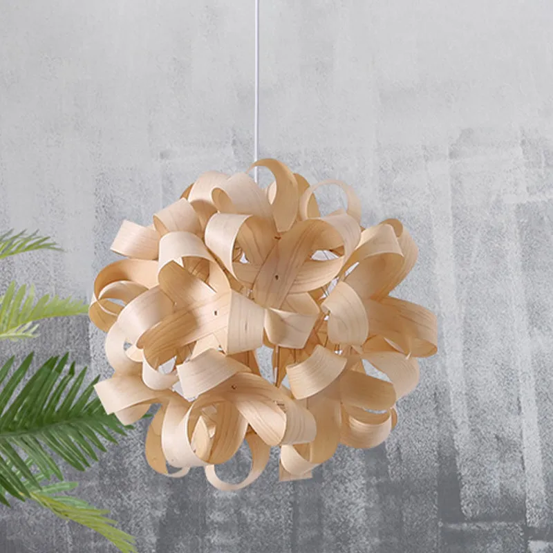 Suspension florale en bois luminaire suspendu japonais à 1 tête en beige pour salle à manger Clearhalo