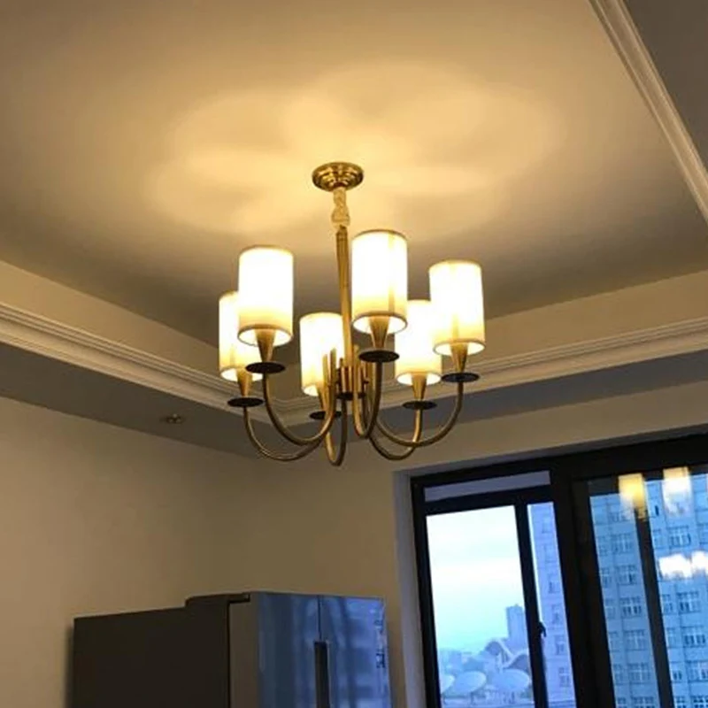 Suspension en métal à bras incurvé, lustre artistique en laiton Antique avec abat-jour en tissu cylindrique Clearhalo