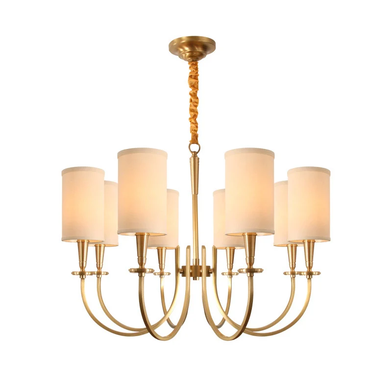 Suspension en métal à bras incurvé, lustre artistique en laiton Antique avec abat-jour en tissu cylindrique Clearhalo