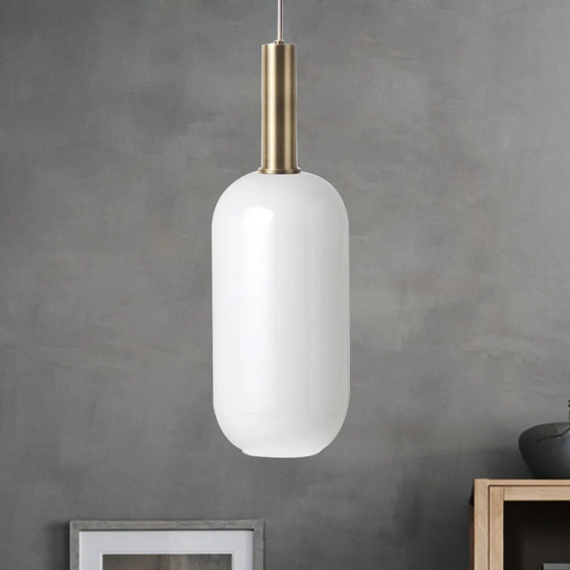 Suspension de plafond oblongue en verre mat opale Kit de lampe suspendue en laiton minimaliste à 1 lumière sur la table Cl...
