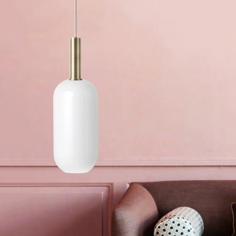 Suspension de plafond oblongue en verre mat opale Kit de lampe suspendue en laiton minimaliste à 1 lumière sur la table Cl...