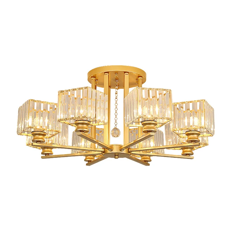 Suspension radiale artistique, lustre métallique de salon avec abat-jour en bloc de cristal K9 Clearhalo