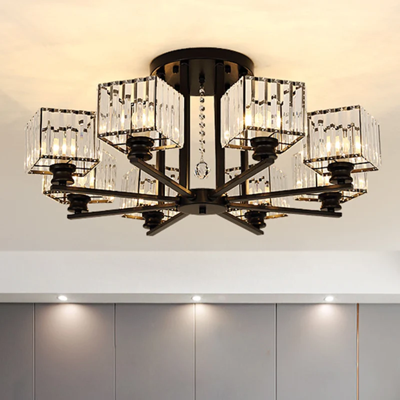 Suspension radiale artistique, lustre métallique de salon avec abat-jour en bloc de cristal K9 Clearhalo