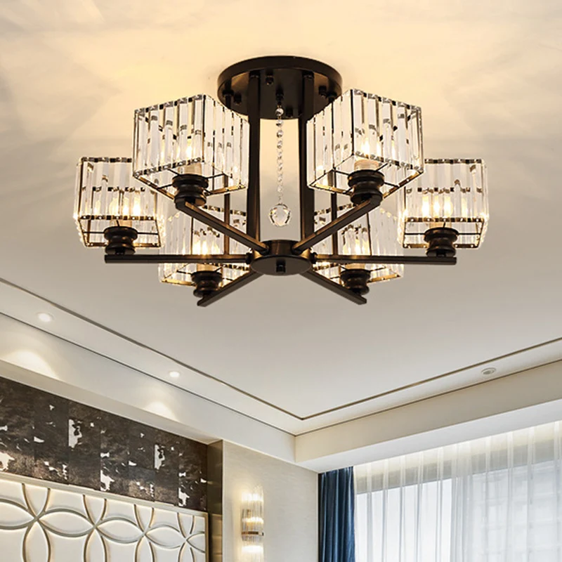 Suspension radiale artistique, lustre métallique de salon avec abat-jour en bloc de cristal K9 Clearhalo
