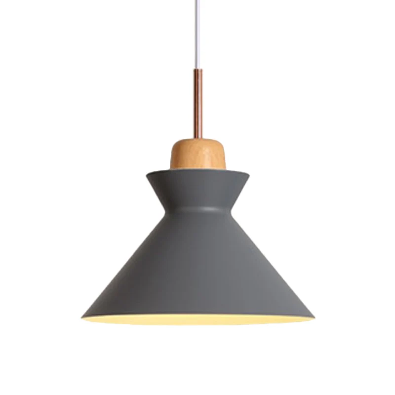 Suspension de table à manger Funnel en aluminium, plafonnier nordique à 1 lumière en gris avec liège en bois Clearhalo