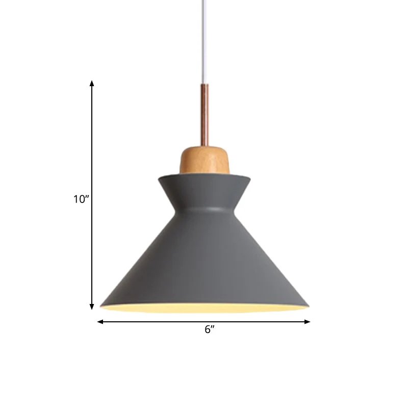 Suspension de table à manger Funnel en aluminium, plafonnier nordique à 1 lumière en gris avec liège en bois Clearhalo