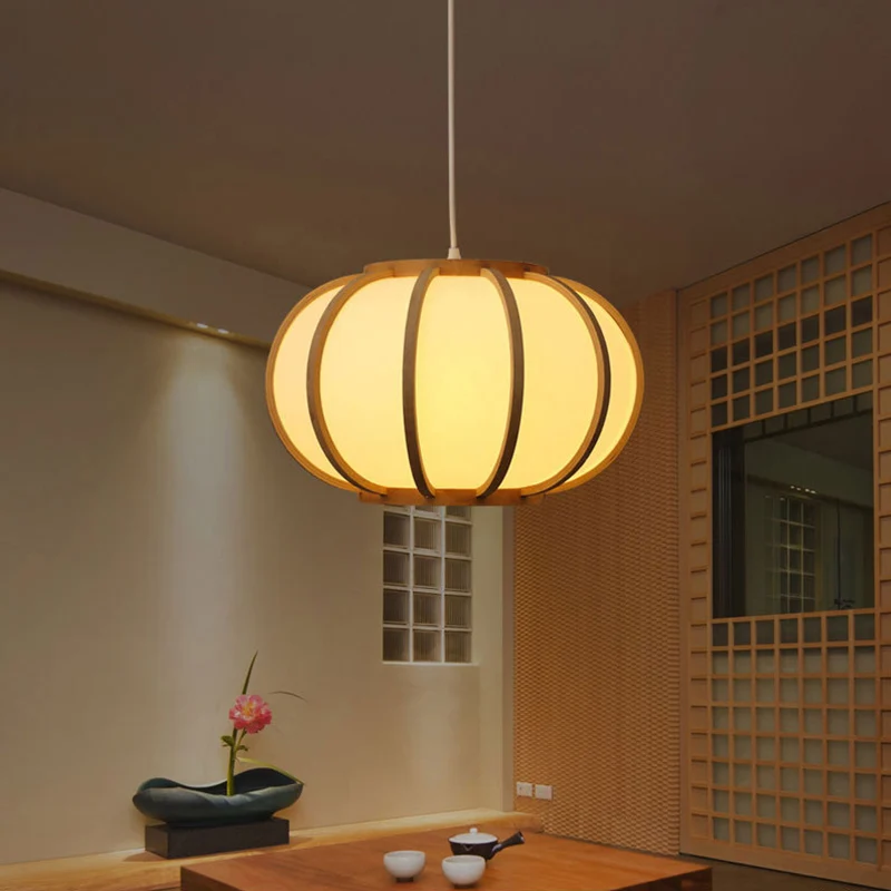 Suspension tambour courbé Simplicity en bambou, 1 lumière, pour salon de thé, en bois Clearhalo