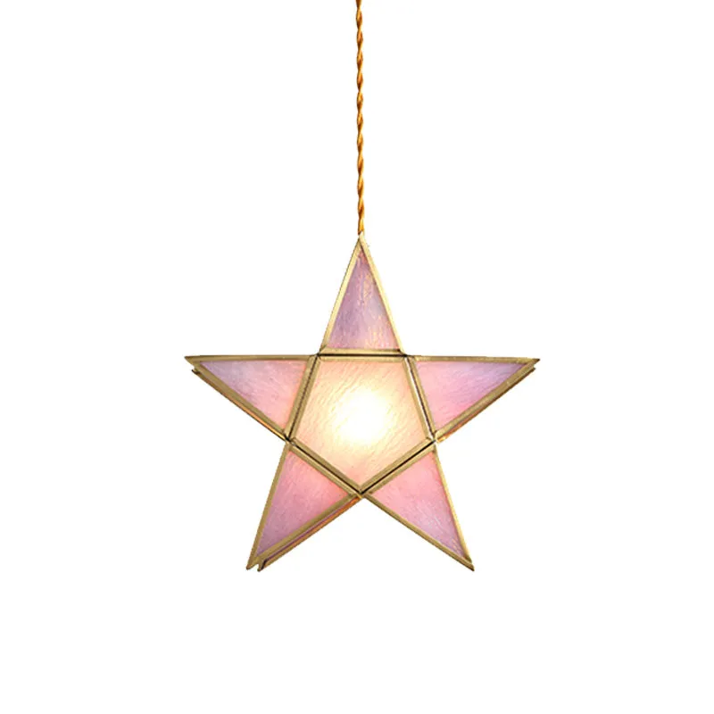 Suspension à 1 tête, luminaire décoratif de jardin coréen, bouton de fleur, festonné, astéroïde, verre rose Clearhalo