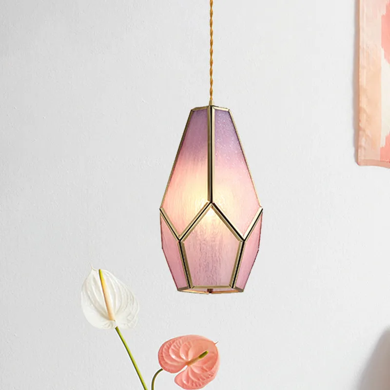 Suspension à 1 tête, luminaire décoratif de jardin coréen, bouton de fleur, festonné, astéroïde, verre rose Clearhalo