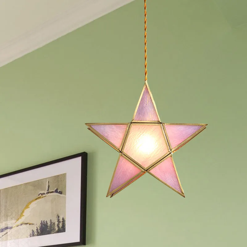 Suspension à 1 tête, luminaire décoratif de jardin coréen, bouton de fleur, festonné, astéroïde, verre rose Clearhalo