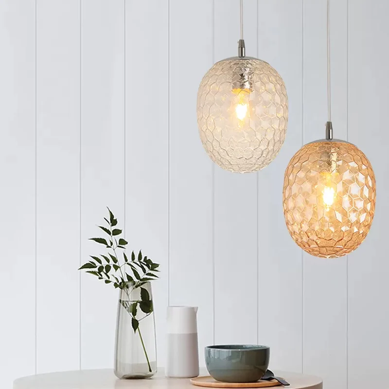 Table à manger suspension en forme d'ananas verre martelé 1 tête suspension moderne Clearhalo