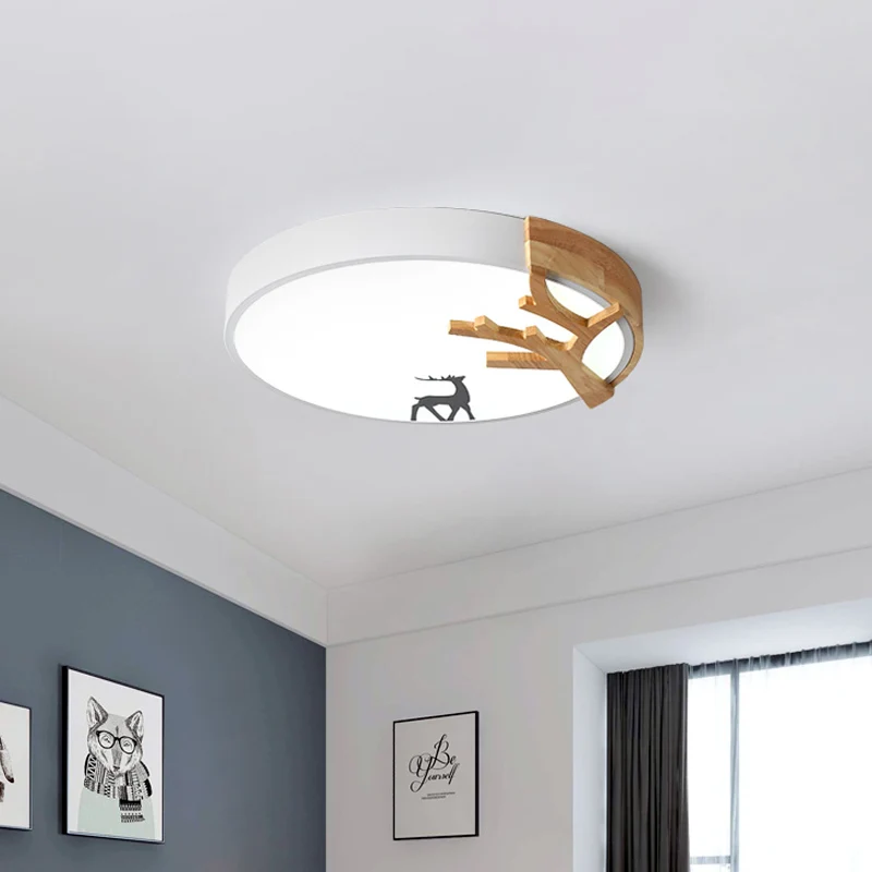 Tambour acrylique encastré éclairage contemporain Led vert/blanc/gris plafonnier avec décoration de cerf Clearhalo