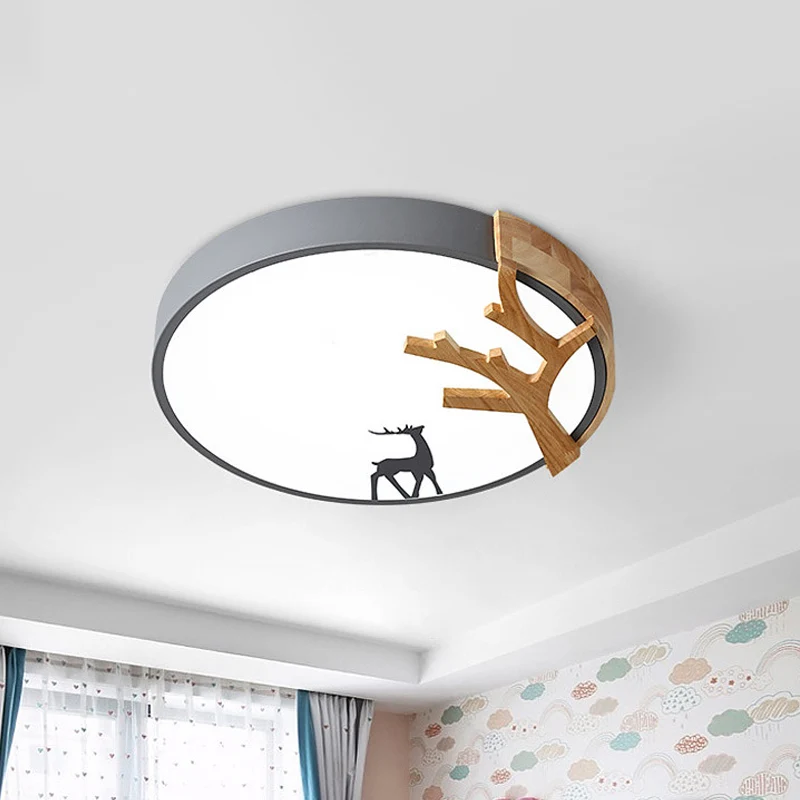 Tambour acrylique encastré éclairage contemporain Led vert/blanc/gris plafonnier avec décoration de cerf Clearhalo