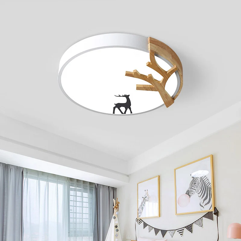 Tambour acrylique encastré éclairage contemporain Led vert/blanc/gris plafonnier avec décoration de cerf Clearhalo