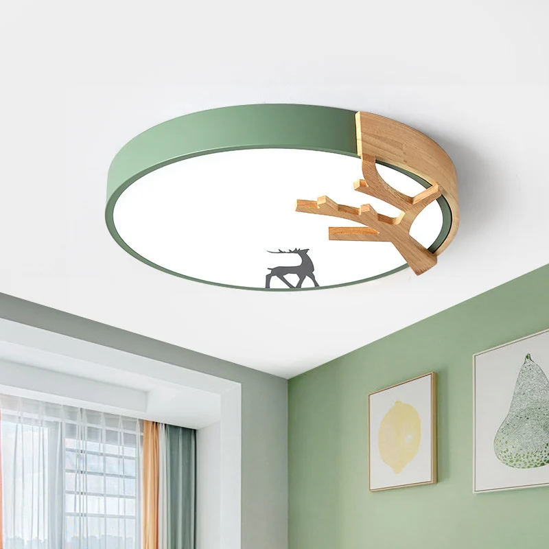 Tambour acrylique encastré éclairage contemporain Led vert/blanc/gris plafonnier avec décoration de cerf Clearhalo