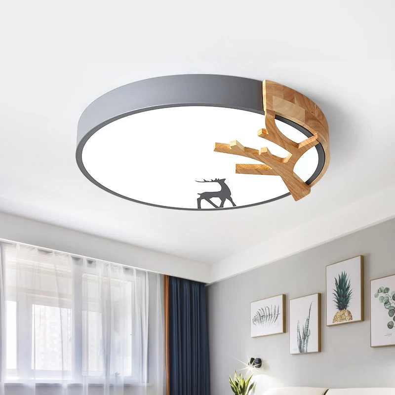 Tambour acrylique encastré éclairage contemporain Led vert/blanc/gris plafonnier avec décoration de cerf Clearhalo