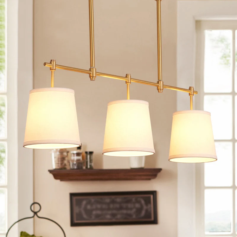 Tissu Empire Shade Suspension éclairage moderne 3 ampoules Gold Island lustre lumière Clearhalo