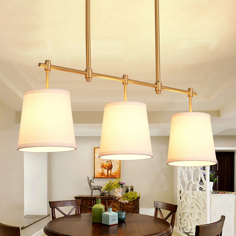 Tissu Empire Shade Suspension éclairage moderne 3 ampoules Gold Island lustre lumière Clearhalo