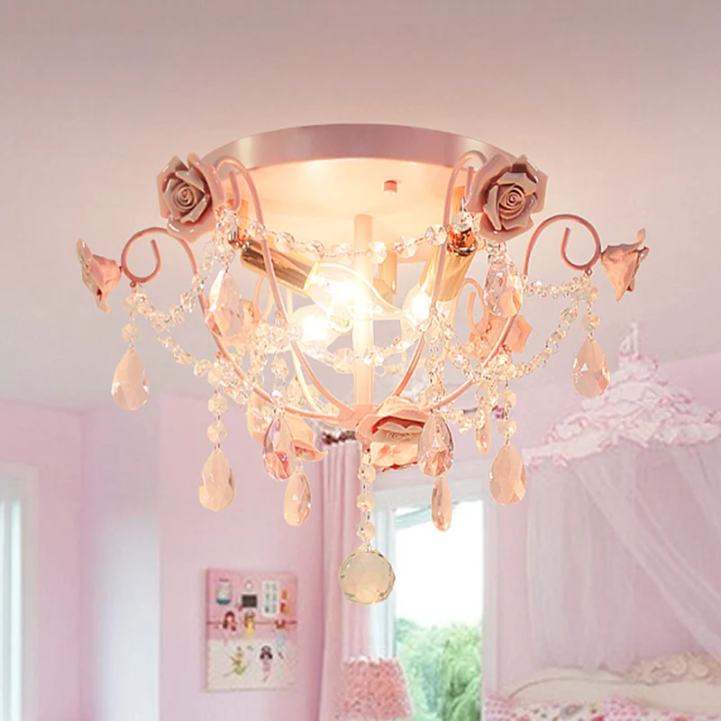 3 têtes cristal encastré rose pastorale exposer ampoule chambre à coucher près de l'éclairage du plafond Clearhalo