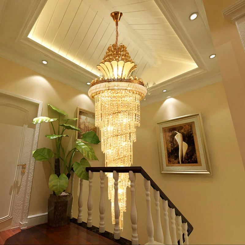 Or 12 têtes lustre éclairage moderne cristal perlé spirale lustre suspension Clearhalo