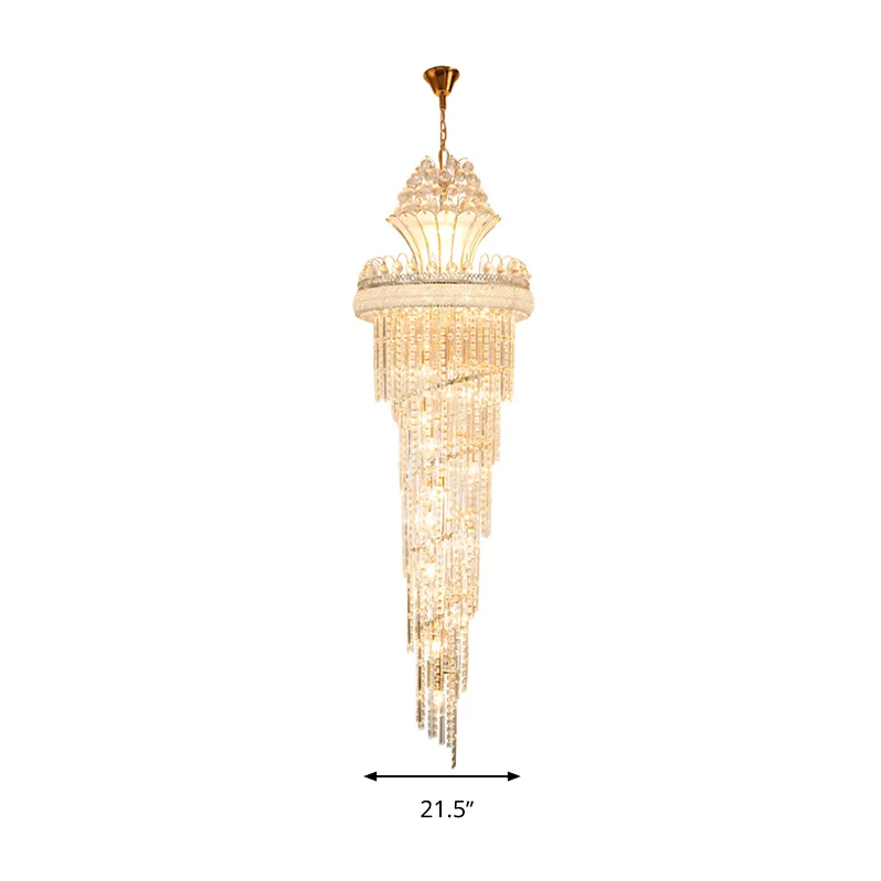 Or 12 têtes lustre éclairage moderne cristal perlé spirale lustre suspension Clearhalo
