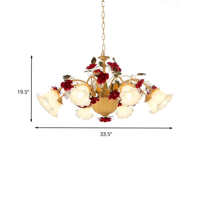 8/9 têtes lustre suspension coréenne jardin fleur métal LED suspension lampe en gingembre pour salon Clearhalo