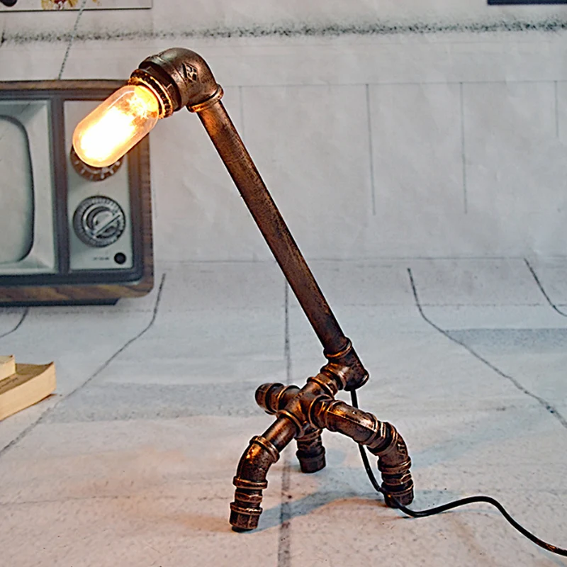 Tuyau de plomberie, éclairage de Table de salon, rustique et élégant en métal, 1 ampoule, finition Bronze, lampe de Table...
