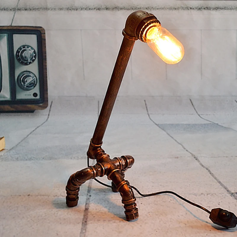 Tuyau de plomberie, éclairage de Table de salon, rustique et élégant en métal, 1 ampoule, finition Bronze, lampe de Table...