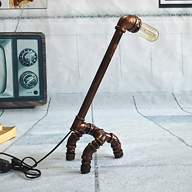 Tuyau de plomberie, éclairage de Table de salon, rustique et élégant en métal, 1 ampoule, finition Bronze, lampe de Table...