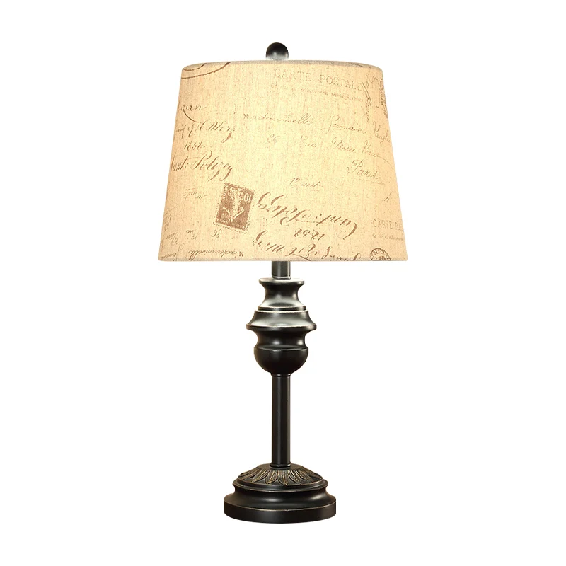 Veilleuse à ampoule unique, éclairage de table en tissu imprimé à tambour conique rustique, noir Clearhalo