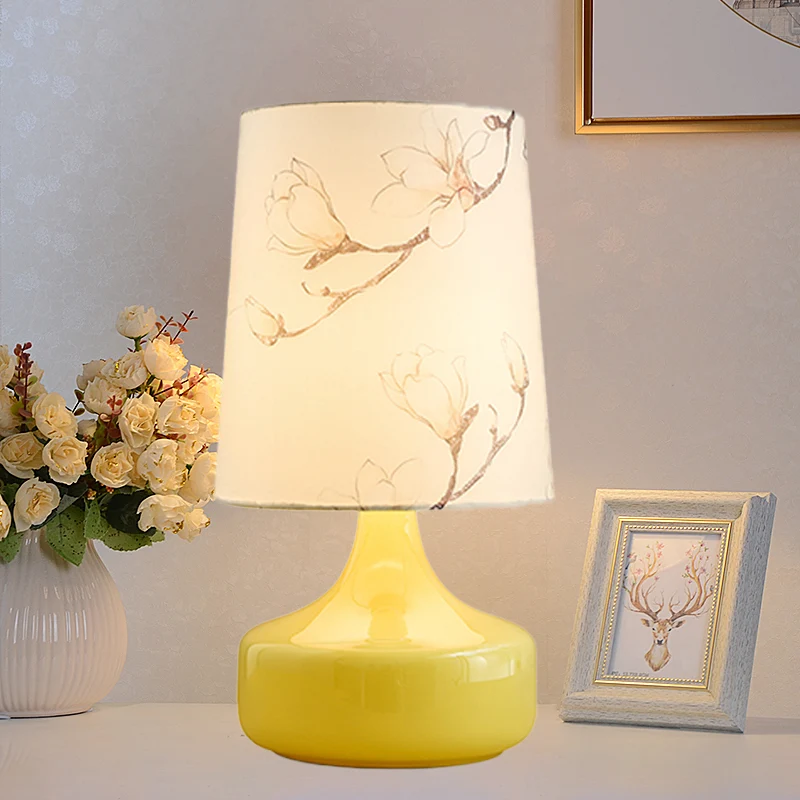 Veilleuse en tissu imprimé à une ampoule, éclairage de Table de chevet en baril blanc de jardin coréen avec Base de Vase j...