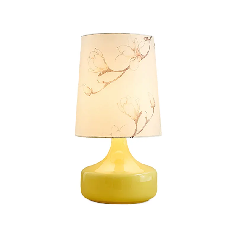 Veilleuse en tissu imprimé à une ampoule, éclairage de Table de chevet en baril blanc de jardin coréen avec Base de Vase j...