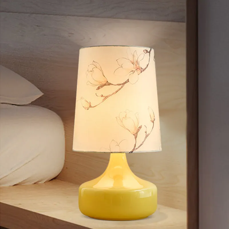 Veilleuse en tissu imprimé à une ampoule, éclairage de Table de chevet en baril blanc de jardin coréen avec Base de Vase j...