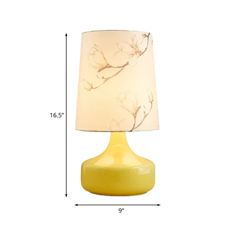 Veilleuse en tissu imprimé à une ampoule, éclairage de Table de chevet en baril blanc de jardin coréen avec Base de Vase j...