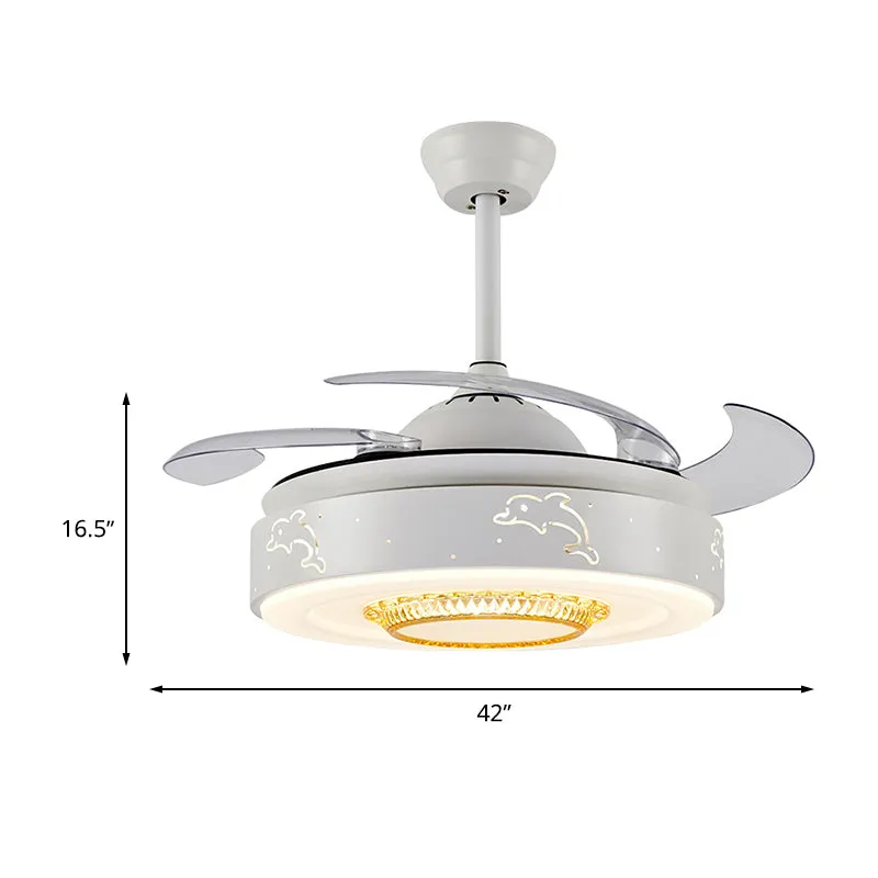 Ventilateur de chambre à coucher à motif de dauphin de 42 po de largeur, éclairage minimalisme en acrylique à LED blanc se...