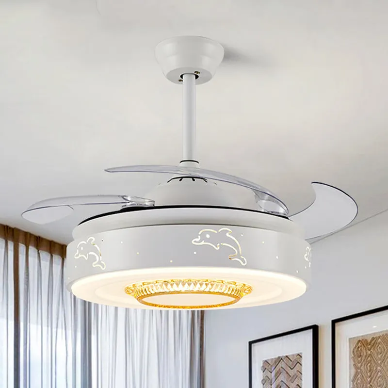Ventilateur de chambre à coucher à motif de dauphin de 42 po de largeur, éclairage minimalisme en acrylique à LED blanc se...