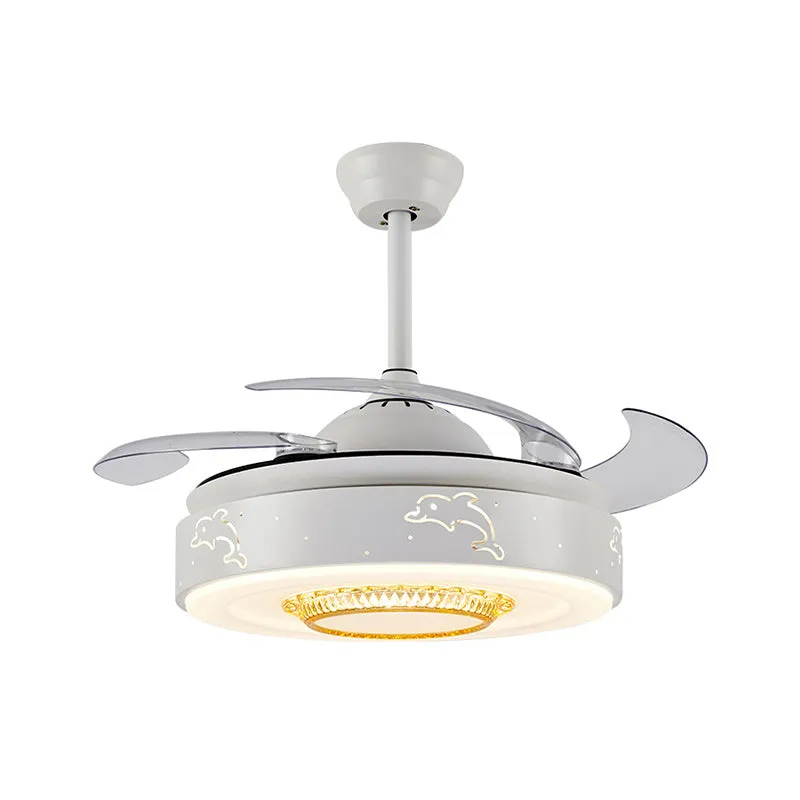 Ventilateur de chambre à coucher à motif de dauphin de 42 po de largeur, éclairage minimalisme en acrylique à LED blanc se...