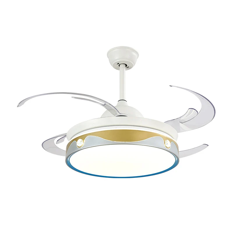 Ventilateur d'intérieur rond blanc allumant un plafonnier semi-monté métallique contemporain à 8 pales LED Clearhalo