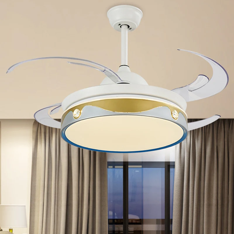 Ventilateur d'intérieur rond blanc allumant un plafonnier semi-monté métallique contemporain à 8 pales LED Clearhalo