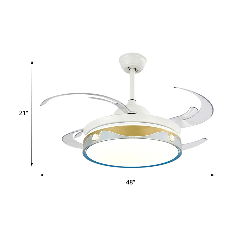 Ventilateur d'intérieur rond blanc allumant un plafonnier semi-monté métallique contemporain à 8 pales LED Clearhalo