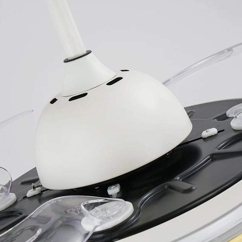 Ventilateur d'intérieur rond blanc allumant un plafonnier semi-monté métallique contemporain à 8 pales LED Clearhalo