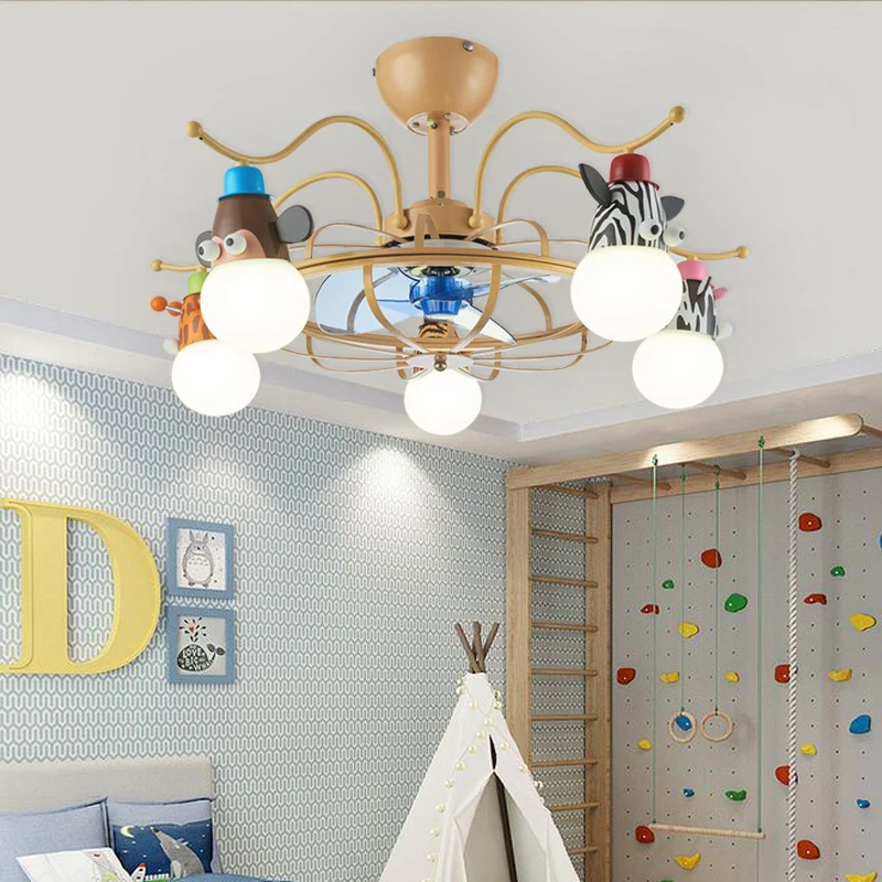 Ventilateur de plafond avec cadre en métal, Style dessin animé, 5 lumières dorées, montage Semi-encastré, décoration avec...