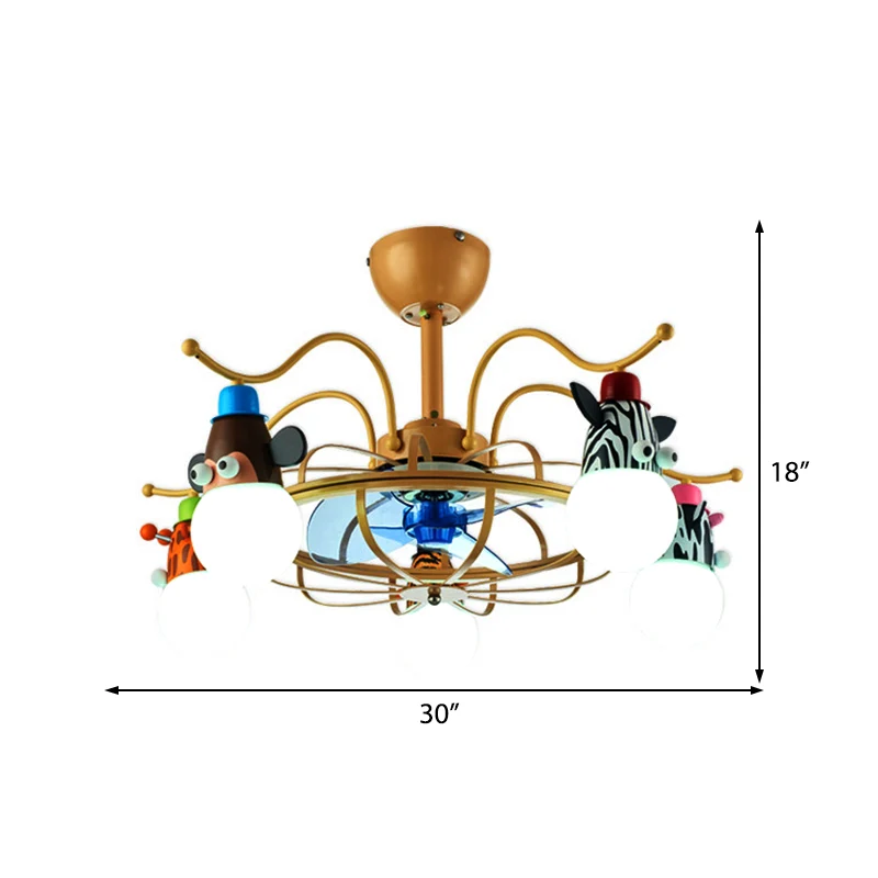 Ventilateur de plafond avec cadre en métal, Style dessin animé, 5 lumières dorées, montage Semi-encastré, décoration avec...