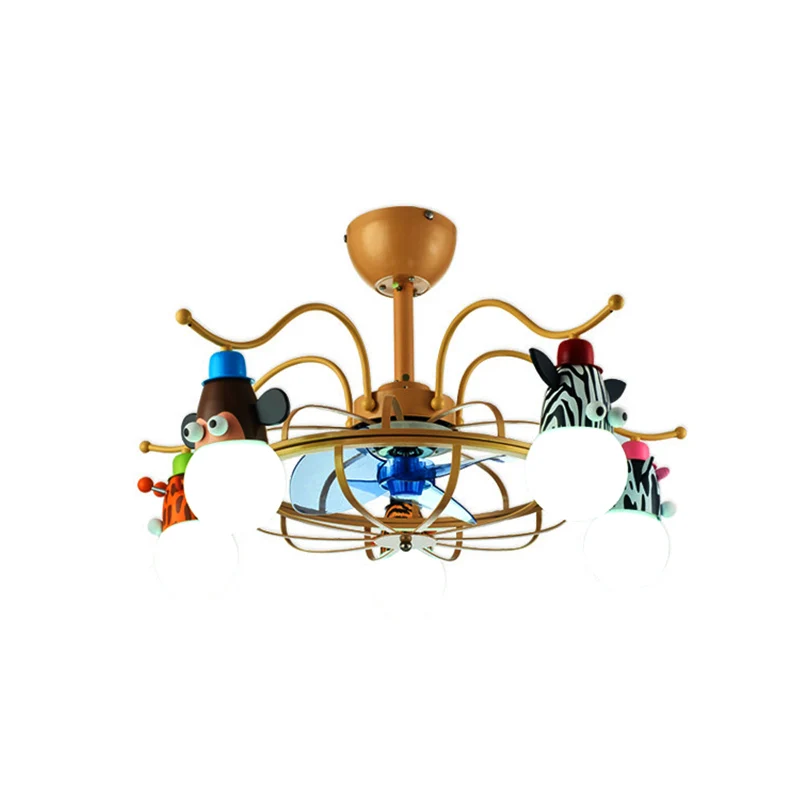Ventilateur de plafond avec cadre en métal, Style dessin animé, 5 lumières dorées, montage Semi-encastré, décoration avec...