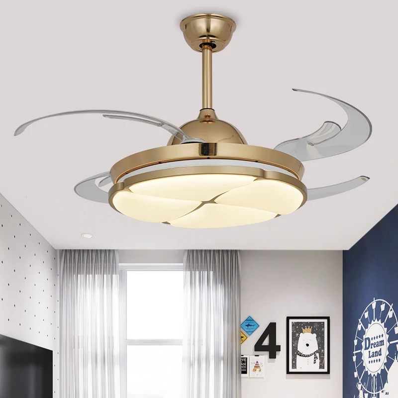 Ventilateur de plafond LED doré, luminaire traditionnel en forme de cercle PC, montage Semi-encastré, pour chambre à couch...
