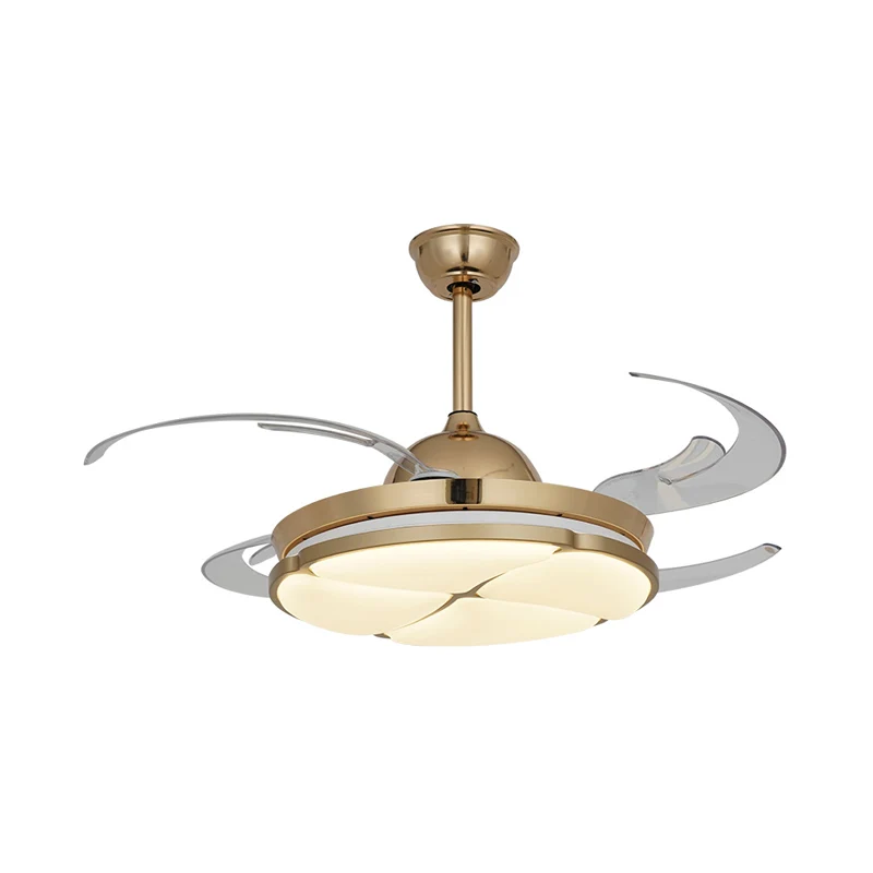 Ventilateur de plafond LED doré, luminaire traditionnel en forme de cercle PC, montage Semi-encastré, pour chambre à couch...