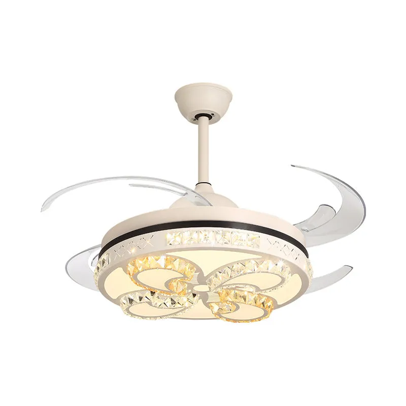 Ventilateur de plafond rond Modernism, éclairage semi-encastré à LED en acrylique de 42 po de largeur, crème avec accents...